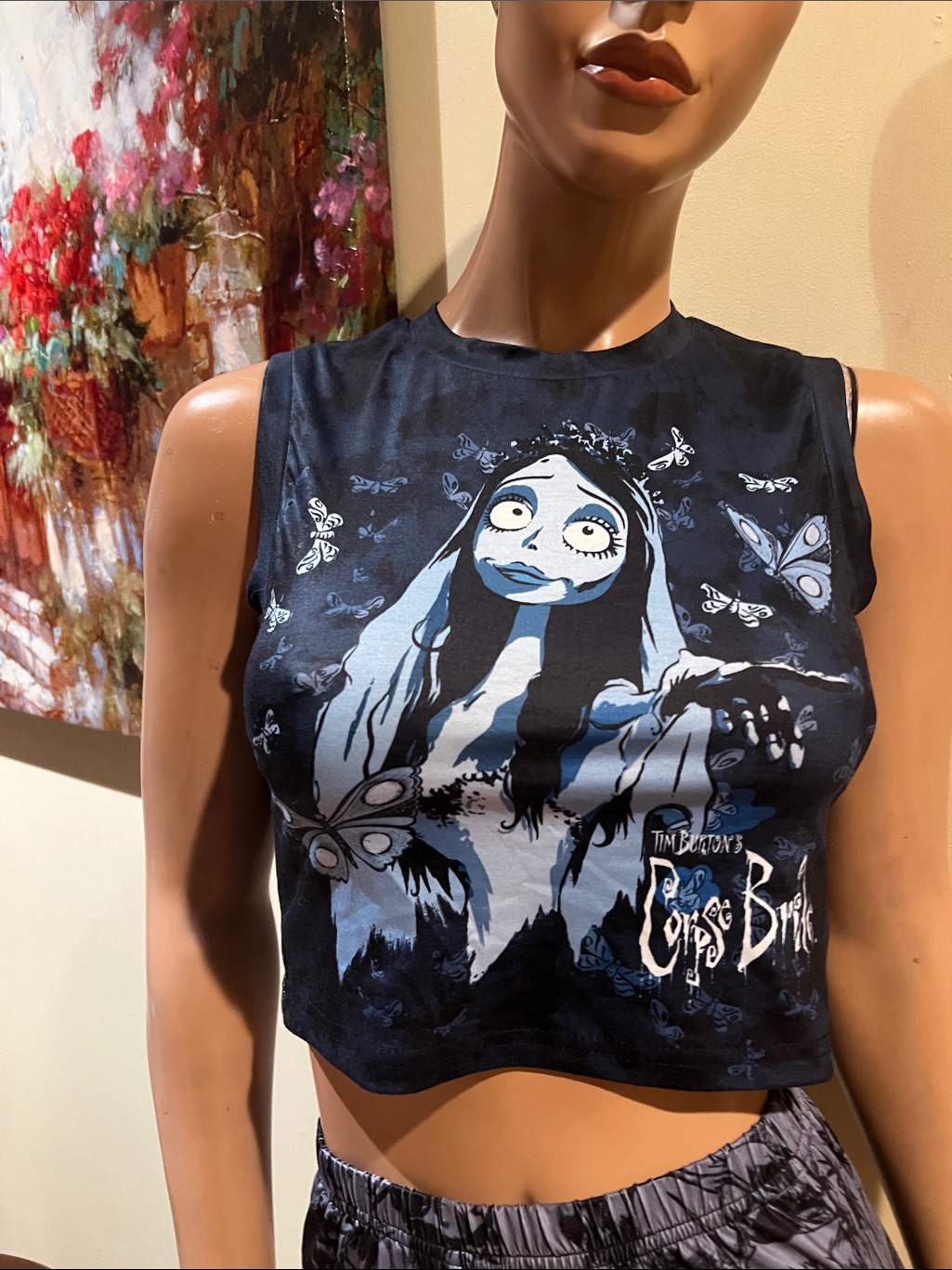 Corpse Bride Graphic Crop Tank S- Black & Blue Nwt